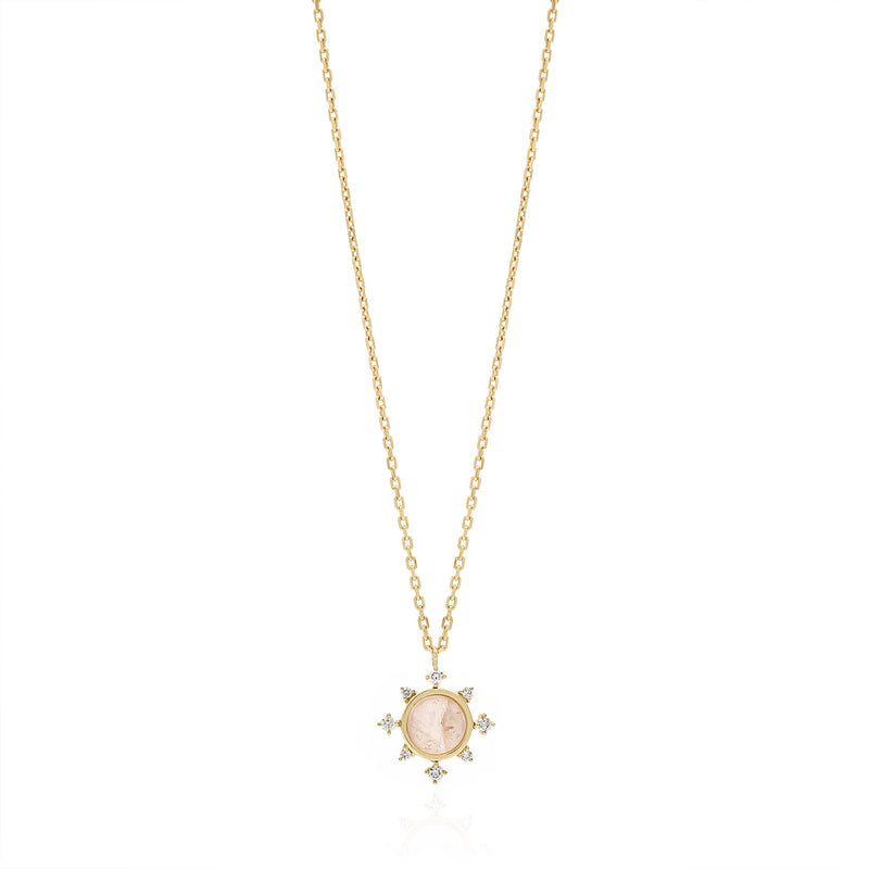 Melati Rise necklace in Yellow Gold with Rose Quartz and diamonds