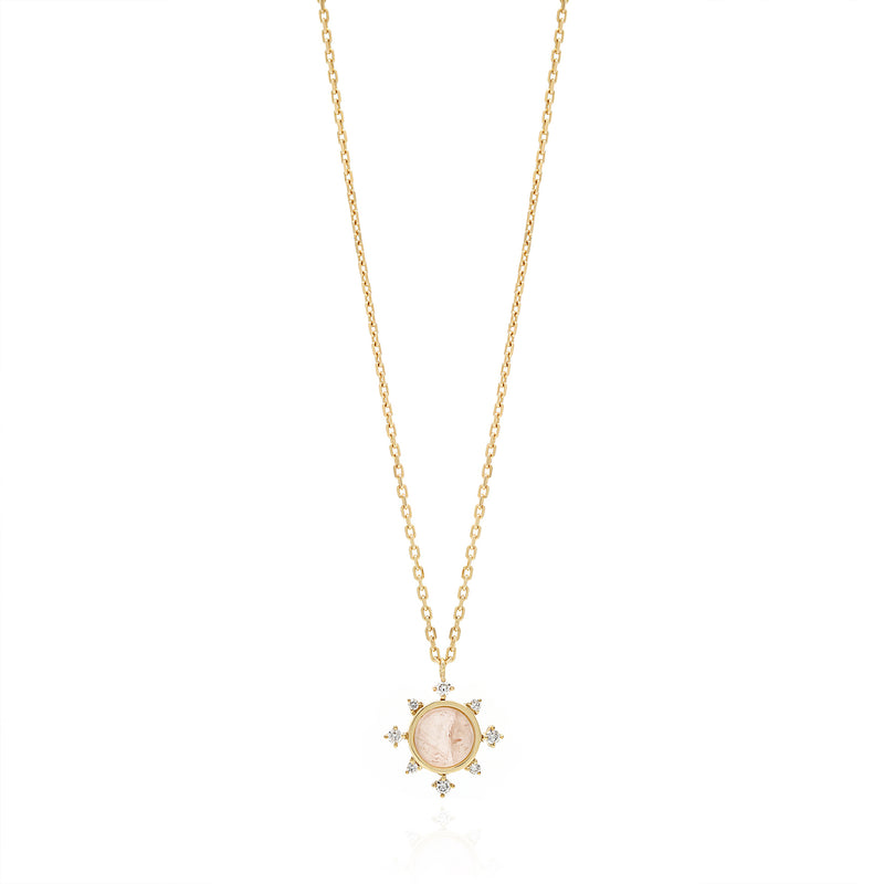 Melati Rise necklace in Yellow Gold with Rose Quartz and diamonds