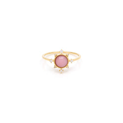Melati Rise ring in Yellow Gold with Pink Opal and diamonds