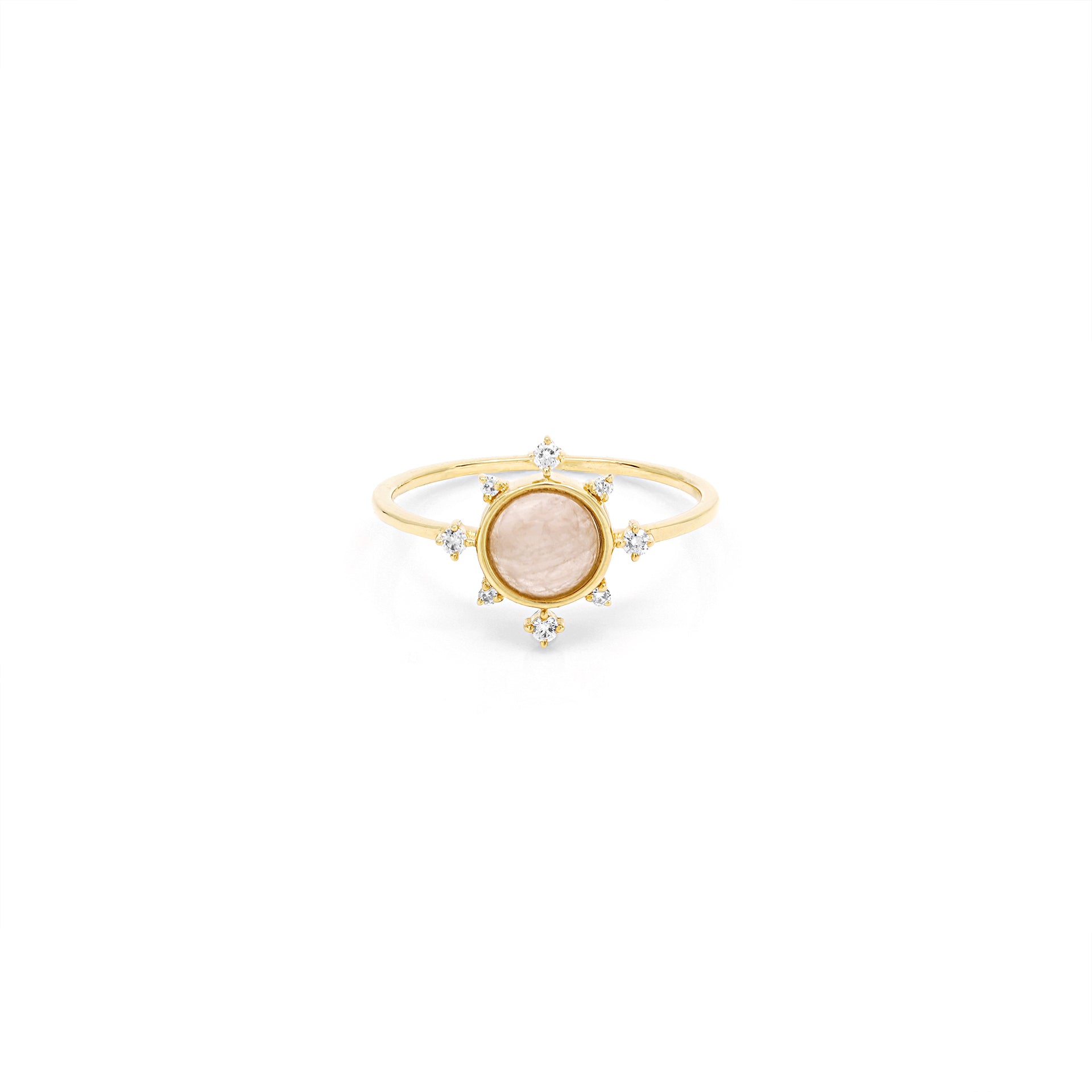 Melati Rise ring in Yellow Gold with Rose Quartz and diamonds