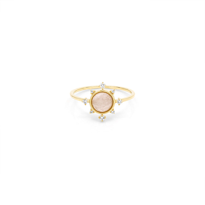 Melati Rise ring in Yellow Gold with Rose Quartz and diamonds