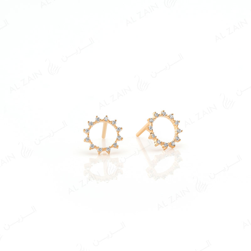 Melati Round Earrings in Yellow Gold with Diamonds - Al Zain Jewellery