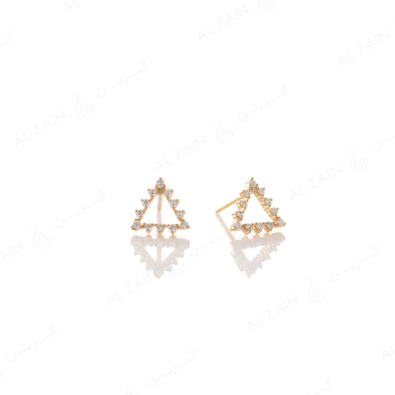 Melati triangle Earrings in Yellow Gold with Diamonds - Al Zain Jewellery