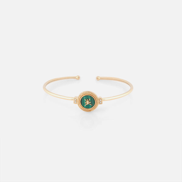 Oman Bangle in 18k yellow gold with Malachite Stone and Diamonds - Al Zain Jewellery