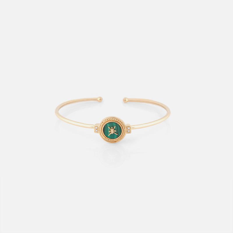 Oman Bangle in 18k yellow gold with Malachite Stone and Diamonds - Al Zain Jewellery