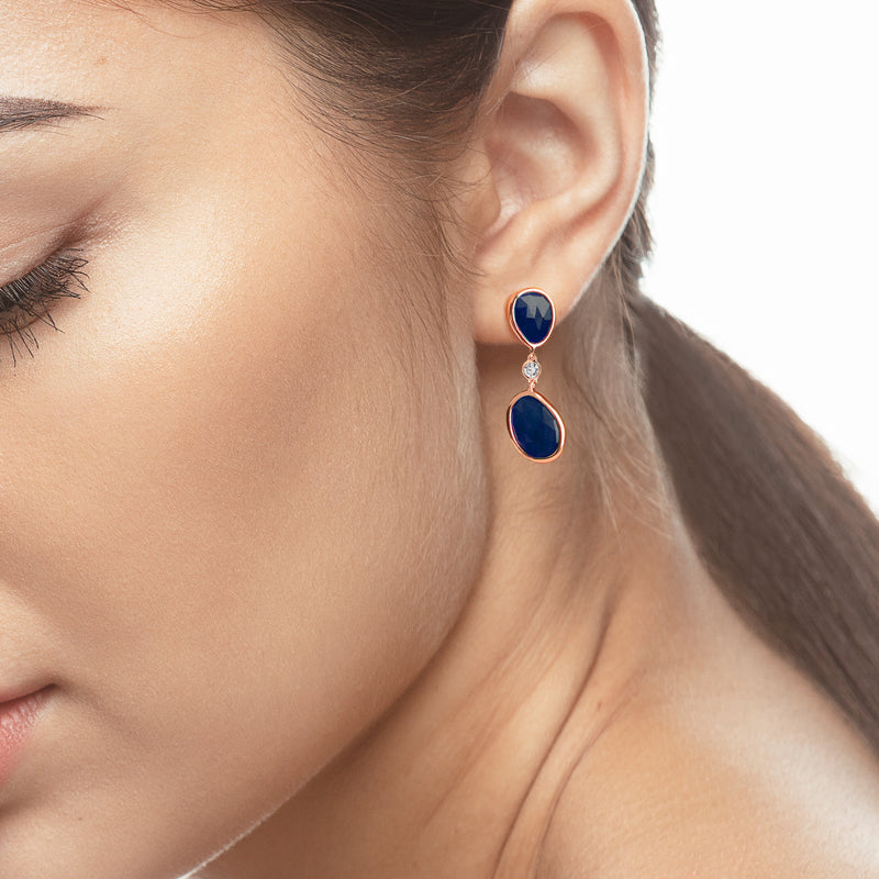 Precious Nina earrings in 18k rose gold with Sapphire stones and diamonds
