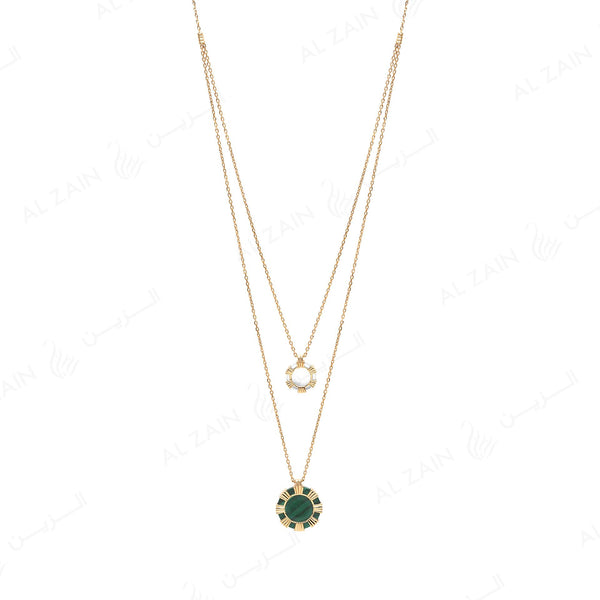 Cordoba necklace in yellow gold with malachite and mother of pearl stones